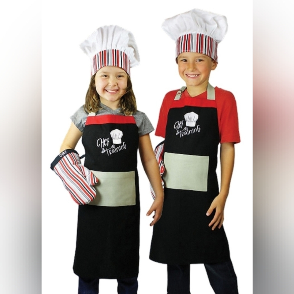 Costume Kids Junior Youth Chef 3 PC Set with Apron, Hat and Mitt Ages 6-10 Yrs